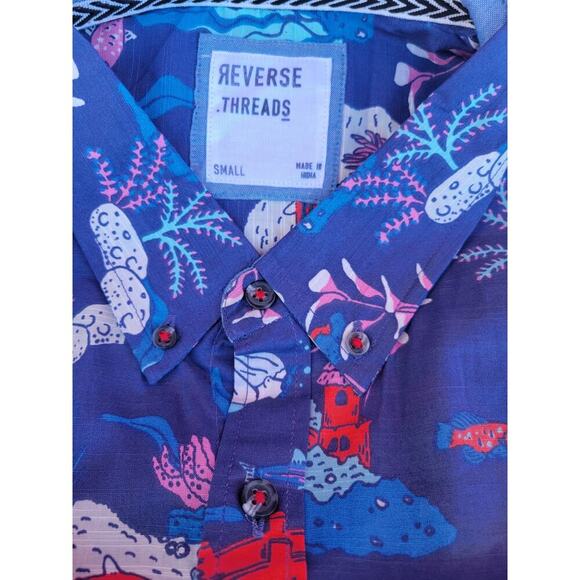 Reverse Threads Men’s Scuba Reef Print Navy Button-Down Shirt Small Cotton New - Picture 3 of 6